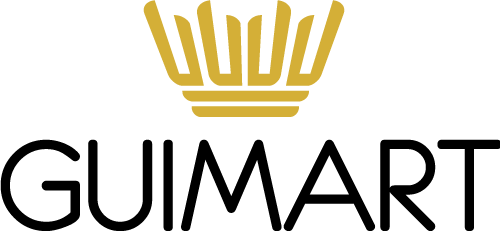 Logo GUIMART, coroa dourada e GUIMART escrito em preto